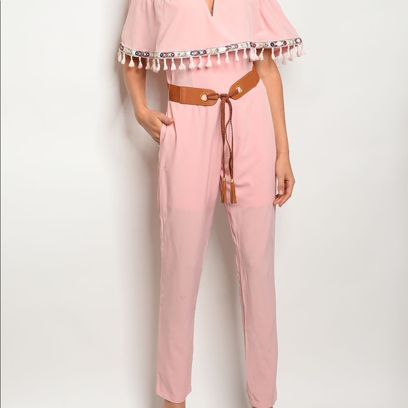 Host pick 🎉🎊Jumpsuit pink tassels - Picture 1 of 9